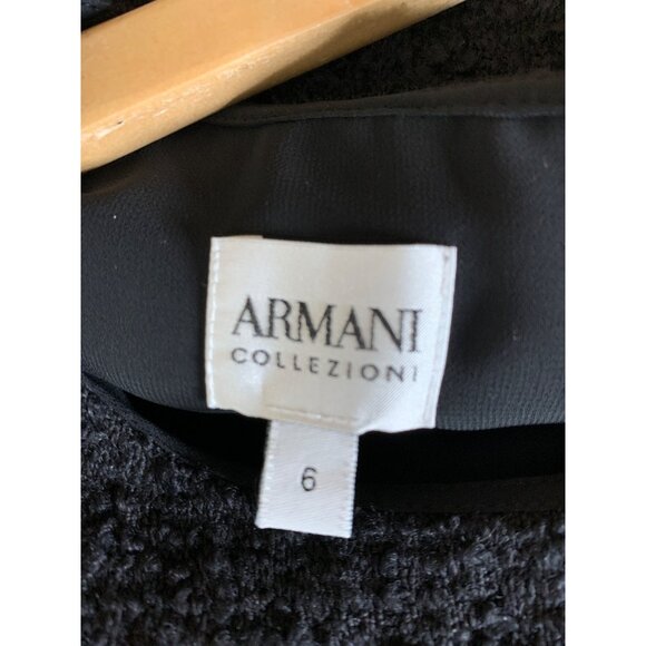 Armani Collezioni Black Boucle Sleeveless Sheath Dress Size 6 Wool Satin Darts - Picture 3 of 12